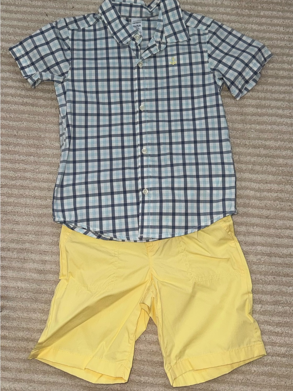 Carter's Blue Plaid Button-Down Shirt with Yellow Shorts
